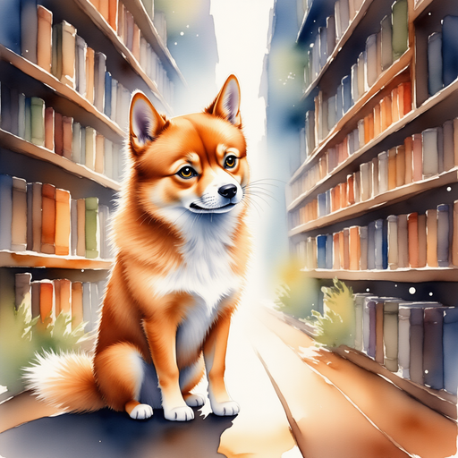 Ivy, one of the twin elves, gazes in awe at rows of glowing books inside the library, each emitting its own magical glow. In the background, towering bookshelves filled with glowing books.
