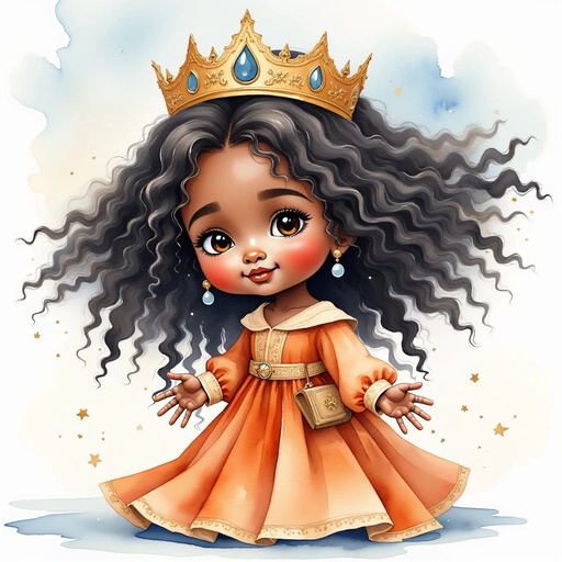 Queen Neena shields her face from the wind, stepping carefully. In the background, swirling snow dances in the air.