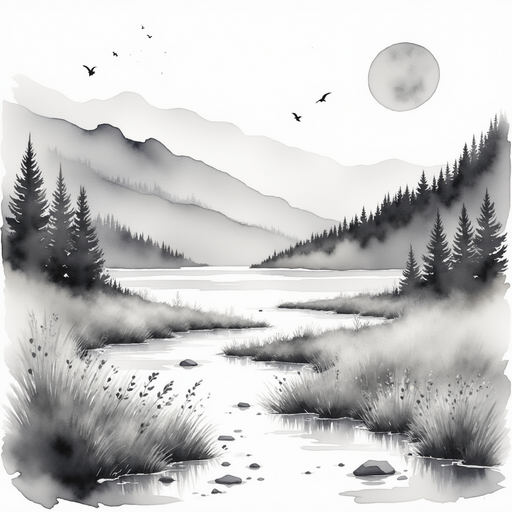 A black and white landscape