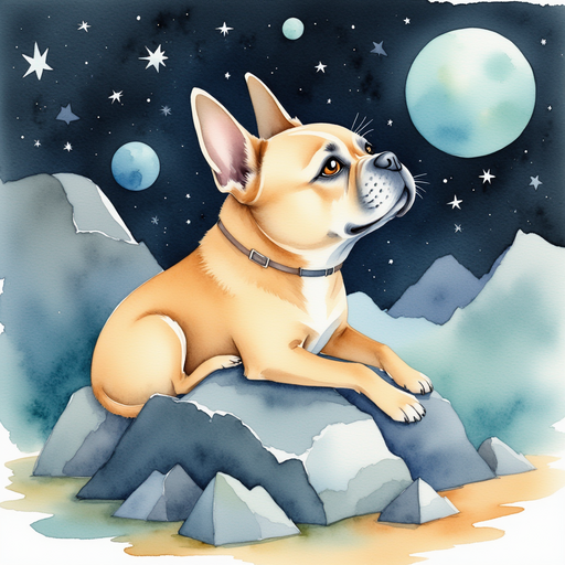 Milo's - a golden-haired French bulldog - bone stuck in a space rock.