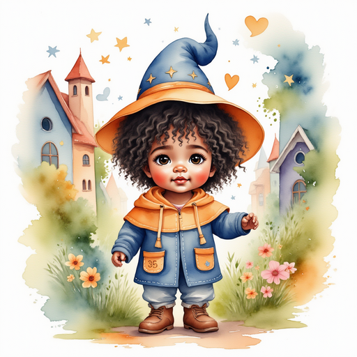 Zippy peeks around a twisty garden wall, wearing his pointy wizard hat. In the background, bright cottages line the street