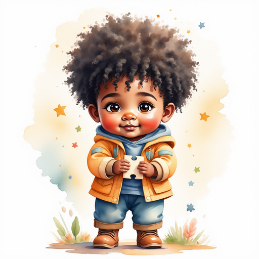 Zippy Zapata hugging the puzzle piece close In the background, gentle mist swirls