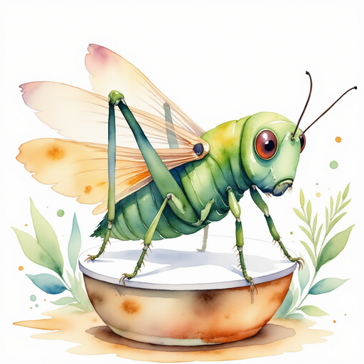 Buzzywhirl balances on a tin cup. In the background, wooden logs are stacked neatly.