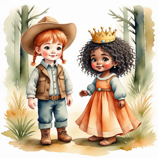 Calamity Kate stands calmly before a large bear as Queen Neena waits behind her. In the background, dense forest foliage and tall tree trunks.