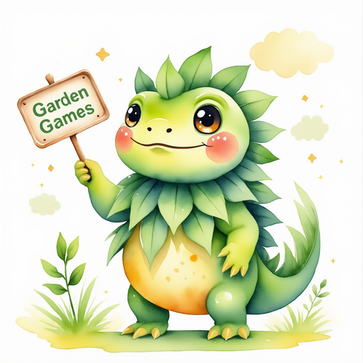 Blossom waves happily at a small sign that reads 'Garden Games.' In the background, soft clouds drift.