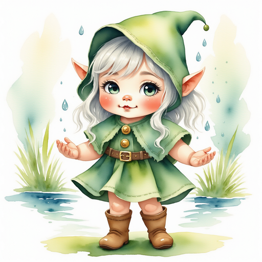 Show Flicker Sparkleaf catching raindrops in her palms. In the background, the sparkling pond.