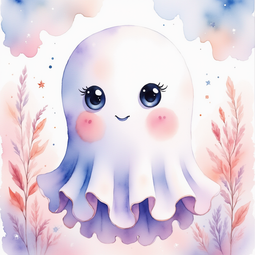 Glimmer Puff apologizing to the bowed flowers. In the background, soft, rippling clouds reflect pastel lights.