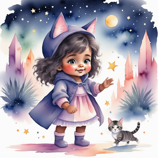 Luna - who is black - with a hand resting on a softly glowing star In the background: Tall crystal pillars arching overhead