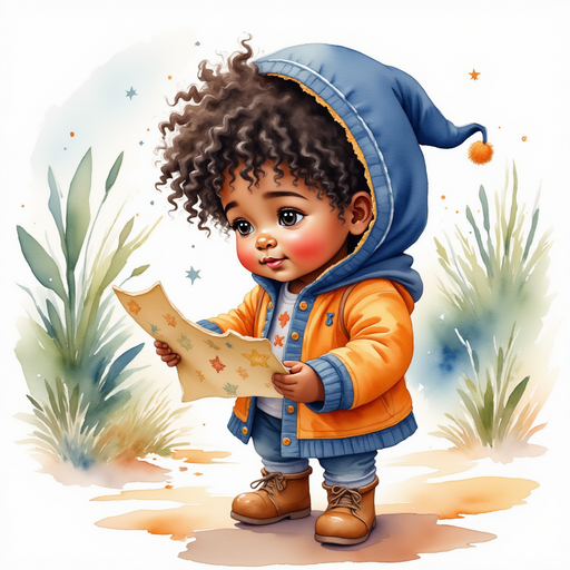 Zippy studies the next magical clue written on the map. In the background, snowy shrubs lining the path