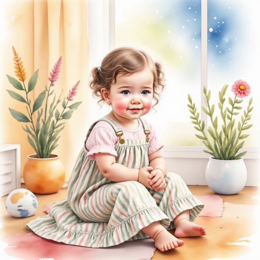 Sofia sitting in her rainbow-themed room