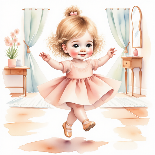 Abigail wearing the sparkling ballet slippers and twirling across her living room. In the background, a mirror reflects her graceful movements.