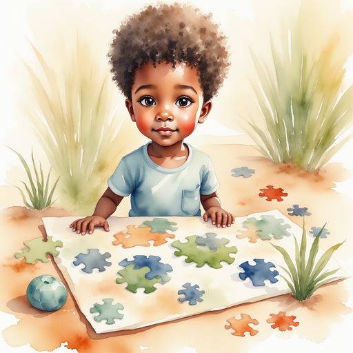 Michael assembling the puzzle, with some pieces fitting together and others not.
