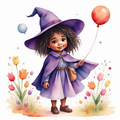 Willow Charms - who is black - holds the balloon’s rope in her hand. In the background, colorful tulips sway.