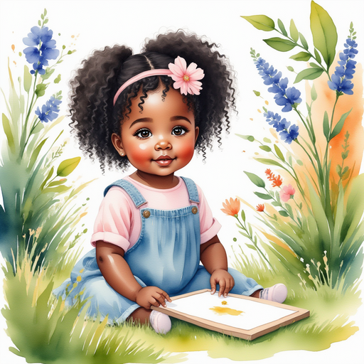 Ava sitting in the garden with her art supplies, drawing a picture.