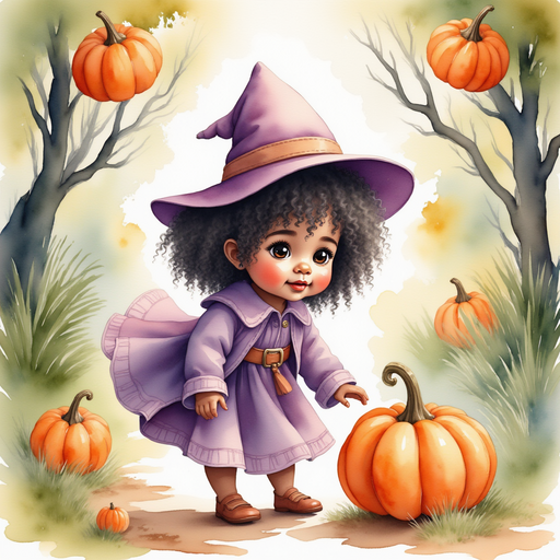Willow Charms carefully approaches the large orange pumpkin. In the background the path stretches under crooked vines