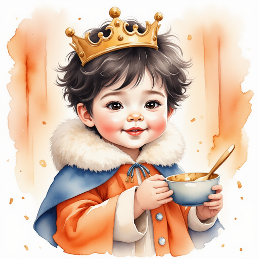 Show King Doodle Bum carrying a small bowl and spoon. In the background, chocolate palace walls shimmer.