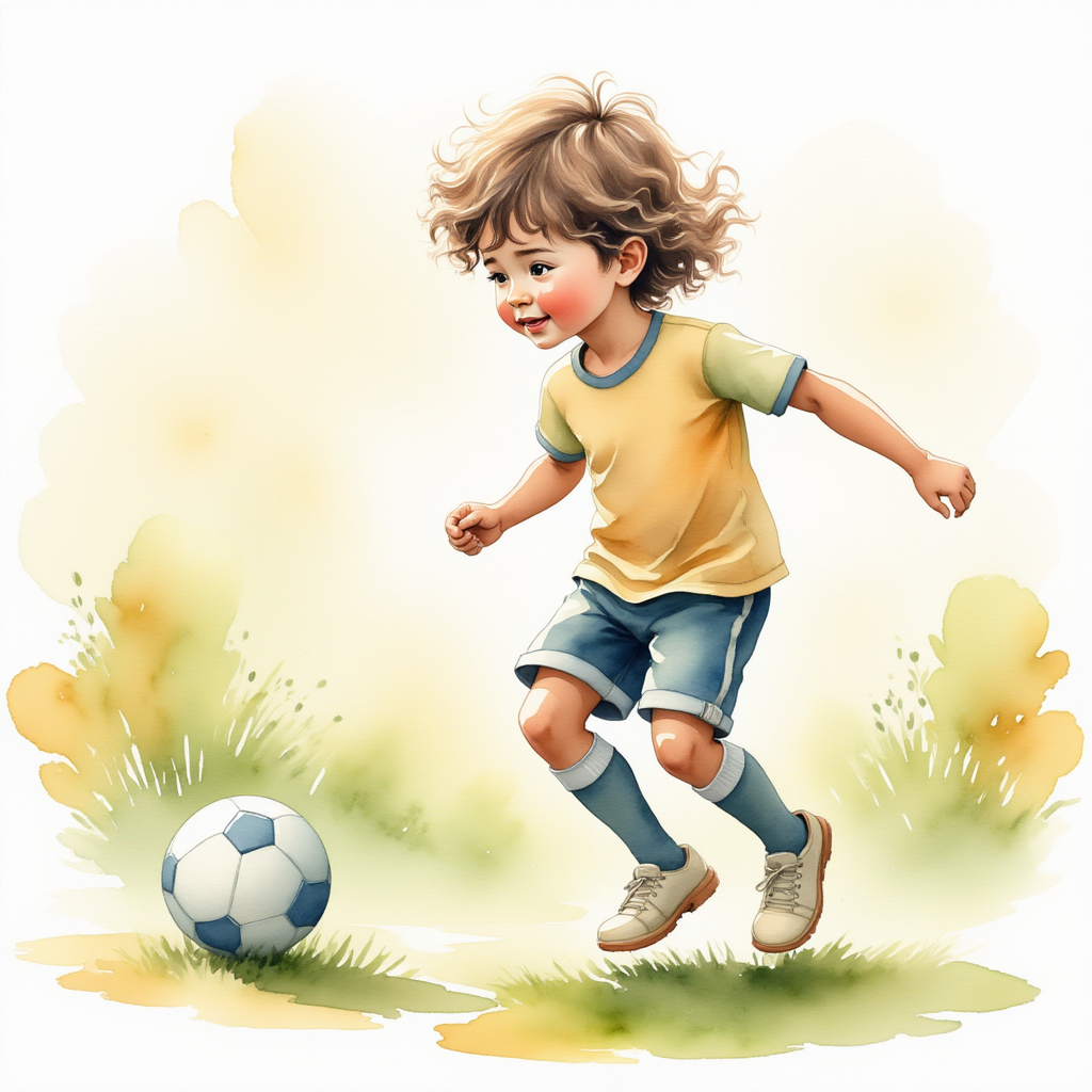 A little boy playing soccer