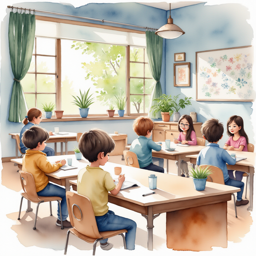 A classroom full of artwork