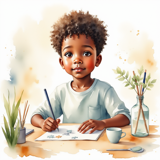 Michael sitting at his desk, creating a puzzle.