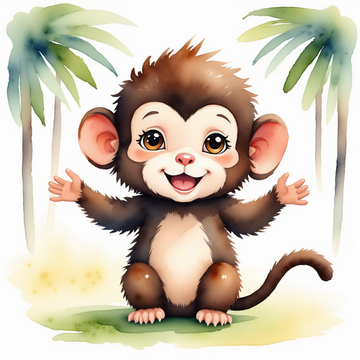 Illustrate Poco excitedly gesturing with his arms open wide, as if sharing an enticing secret. In the background, shadows of tall jungle trees.