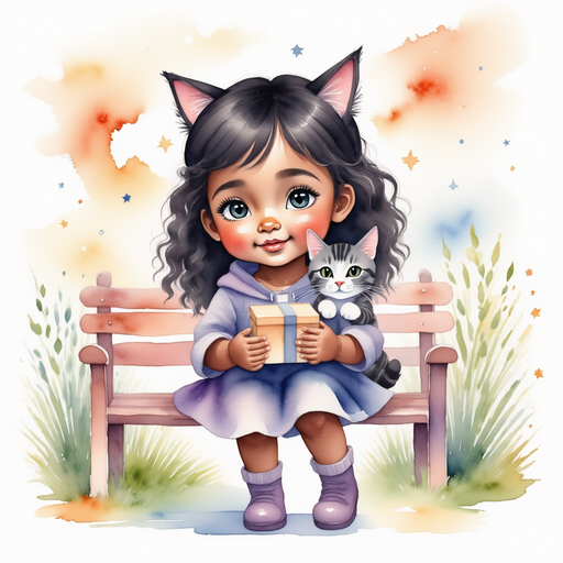 Luna Lighthug — who is black - smiles while she and a gnome hold a wooden box. In the background, sparkling vines wind around a small bench.