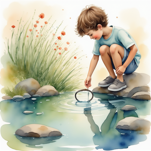 James dropping a bracelet into the pond by accident.