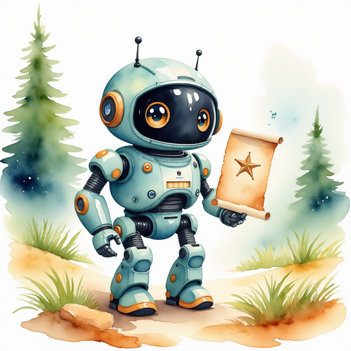 Blinky Sparx holds the parchment, pointing at a cryptic symbol. In the background, tall pines cast long shadows over soft moss.