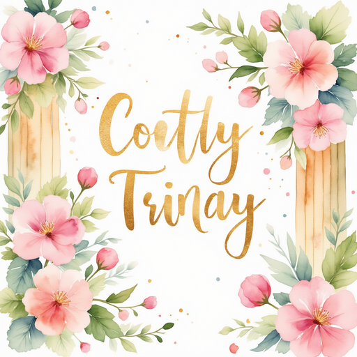 A shimmering banner with gold letters rustling in a gentle breeze. In the background, cotton candy vines twirl around colorful columns