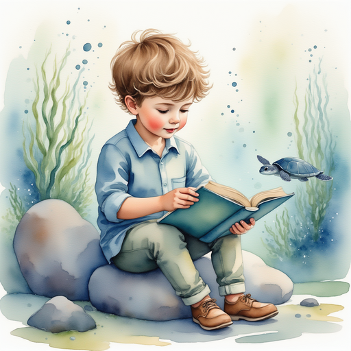 James reading a book about turtles.