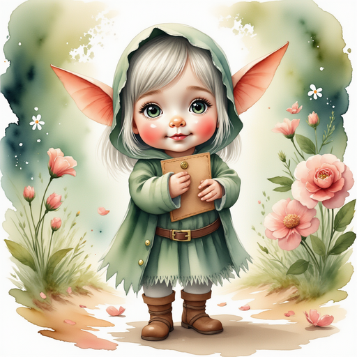 Flicker Sparkleaf holding the ruined painting close to her chest. In the background, fallen flower petals scattered on the path