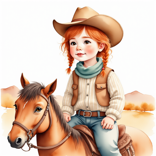 Calamity Kate perched on her horse, tipping her hat as she looks along a dry dirt road. In the background distant hills