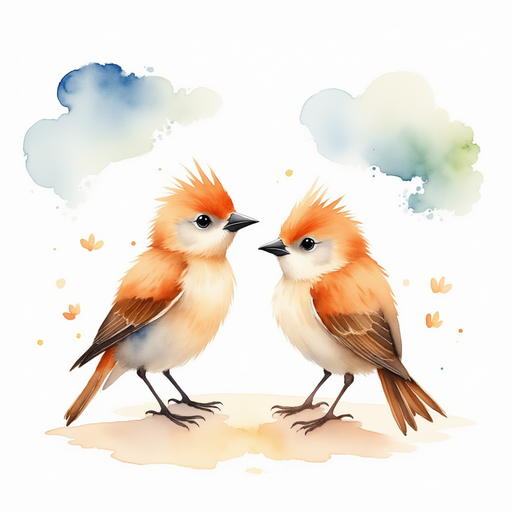 Birds flit and chirp in perfect harmony. In the background, a bright sunny sky dotted with fluffy clouds.