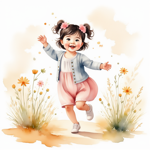 Grace dancing around her house with a big smile on her face.