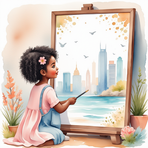 Ava drawing on her magical board in her new city apartment.
