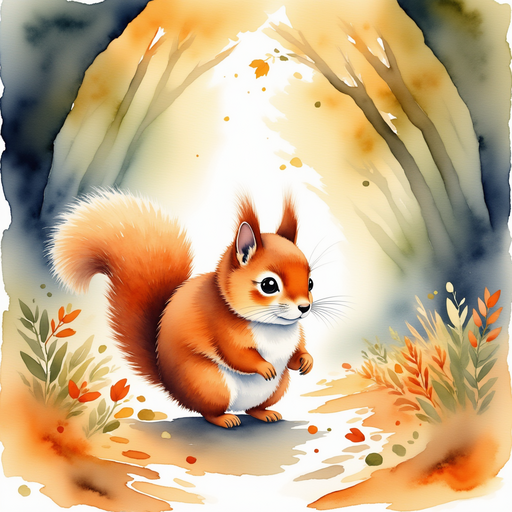 Sammy follows a trail of golden leaves leading out from the cave. In the background, the softly glowing mouth of the cave opens towards the forest.