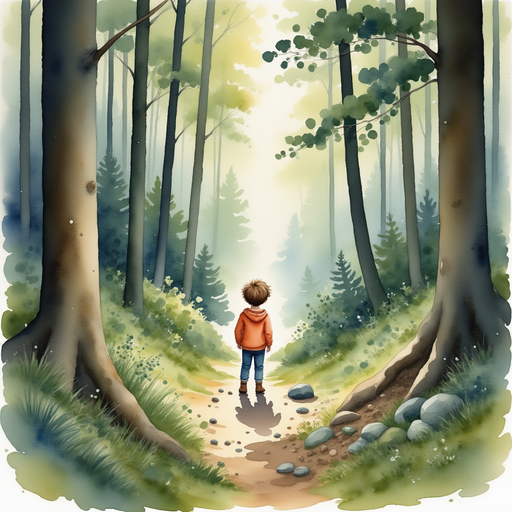 James discovering the mysterious stone in the forest.
