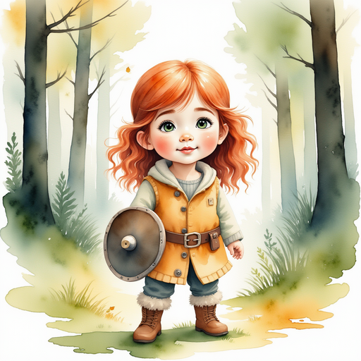 Bolda the Bright, standing at the forest edge with an eager expression. In the background, towering trees stretch into mist.