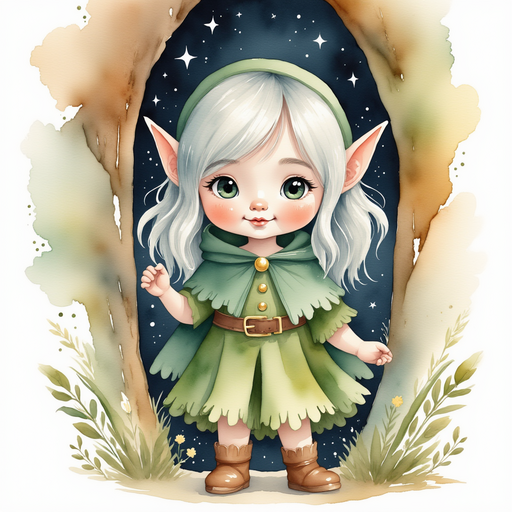 Flicker Sparkleaf peeks outside her tree house. In the background, twinkling stars.