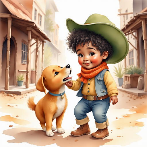 Cactus Cody strokes Star’s muzzle, his boots kicking up a swirl of dust on the road. In the background, creaking saloon doors and wooden awnings