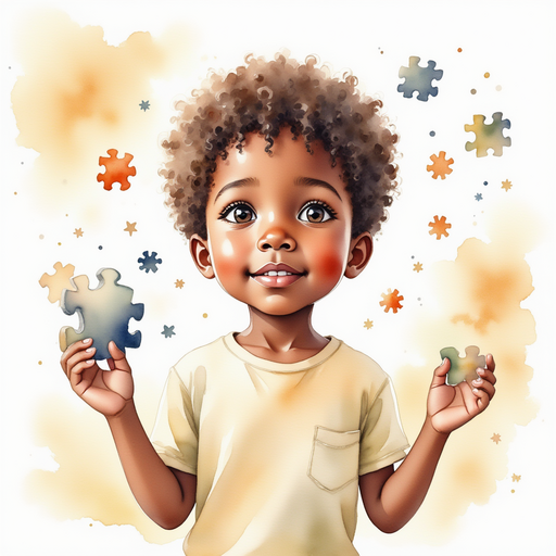 Michael is holding the puzzle pieces.