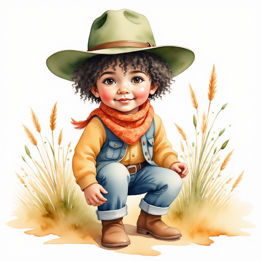 Cactus Cody crouching low, hat held tight tall prairie grass