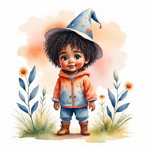 Zippy stands next to tall, blue flowers shaped like tiny trumpets. In the background a soft pink sunset lights the sky.