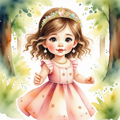 A sparkling tiara resting on Princess Zoombella’s head as she walks among tall trees. In the background, rays of sunlight filter through green leaves