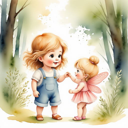 Millie holding her hand out towards the fairy with a protective gesture. The mysterious and enchanting woods.