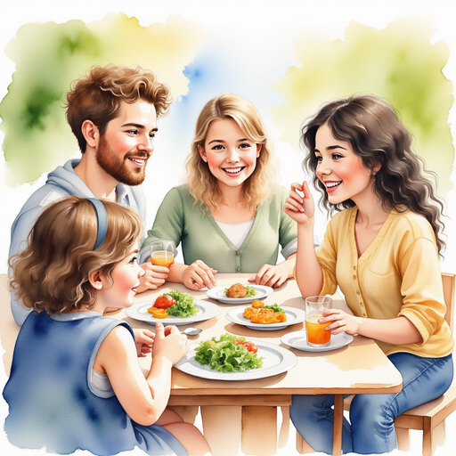 Mixed race Townspeople eating veggie dishes.