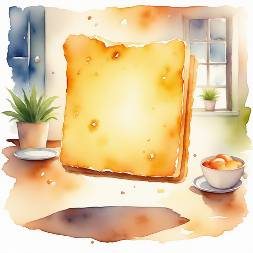 A glowing yellow card floats in the air. In the background, the kitchen walls shimmer with warm light.