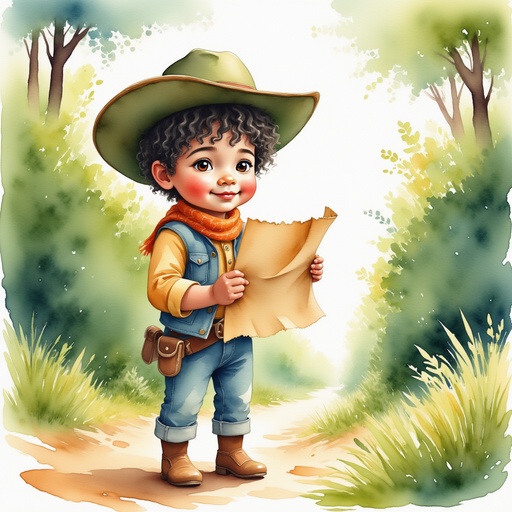 Cactus Cody holds a wrinkled treasure map near a tall hedge. In the background, twisted green hedges line a winding path