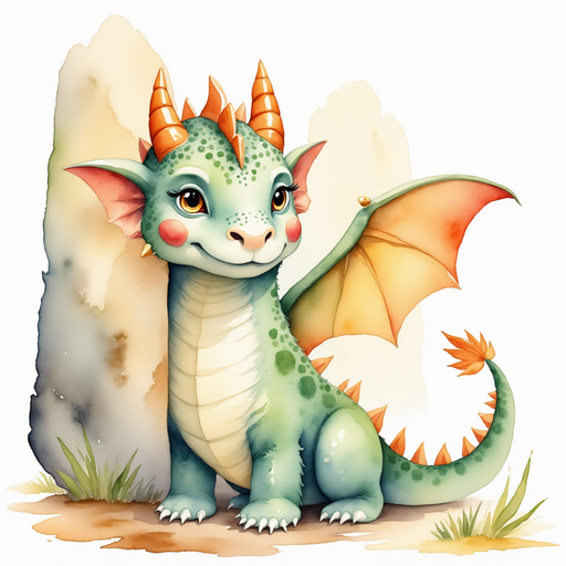 Ember peeks behind a tall rock. In the background, soft light glows on the walls.