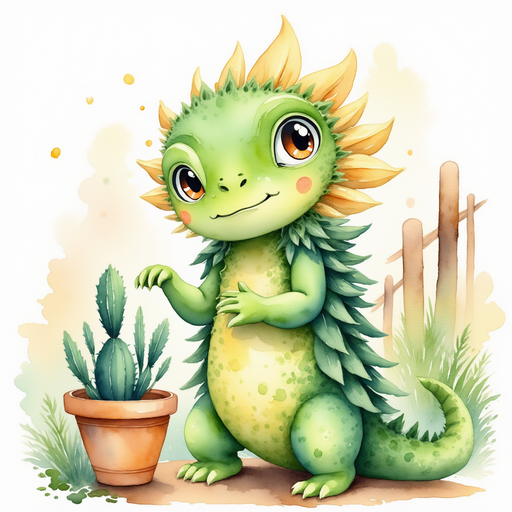 Blossom Sprout smiles as she waters a potted cactus In the background, a neat stack of hay bales near the fence