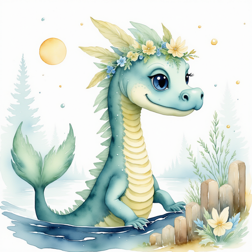 Nessie Sparkles peers over a broken fence, her big eyes full of wonder. In the background, the moonlight sparkles on rippling water.